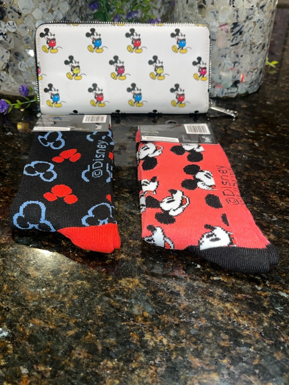 NWOT Disney parks Mickey Mouse Loungefly wallet w/ NWT socks - Picture 5 of 7
